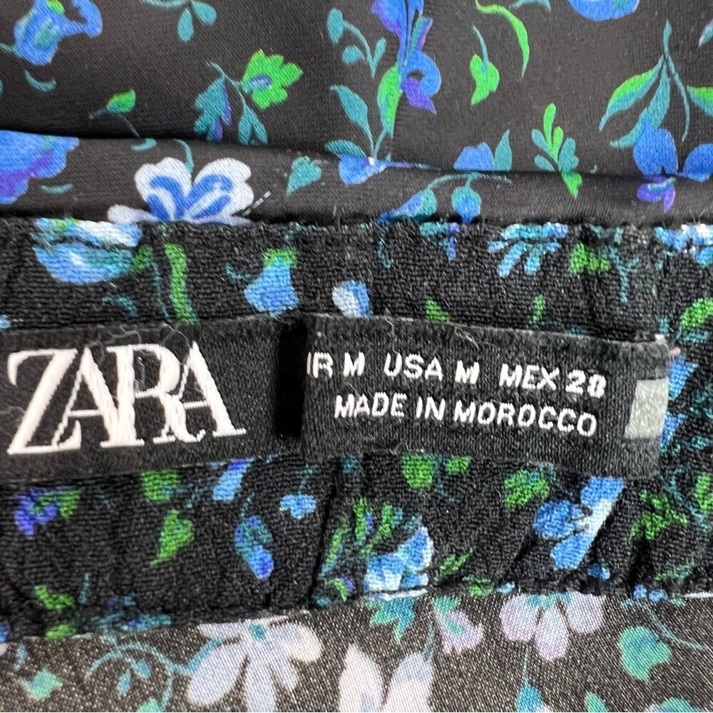 Zara long maxi flowers black Floral Blue Skirt green lace trim bottom hem - Picture 9 of 13